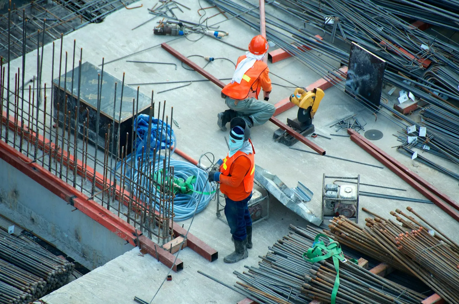 Construction crew working on rebar